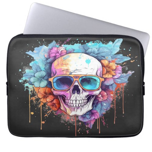 Floral Skull Shades Laptop Sleeve