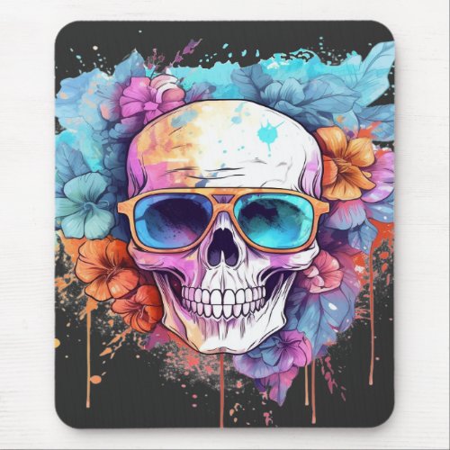Floral Skull Shades Mouse Pad