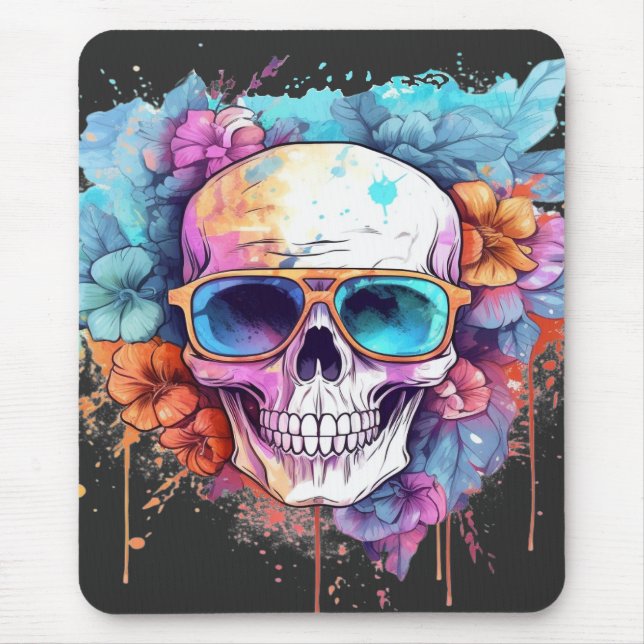 Floral Skull Shades Mouse Pad (Front)