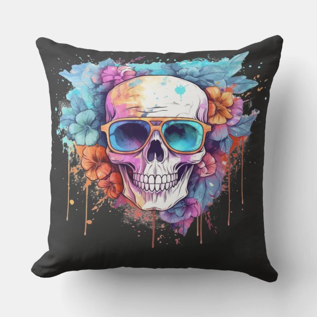 Floral Skull Shades Throw Pillow (Front)