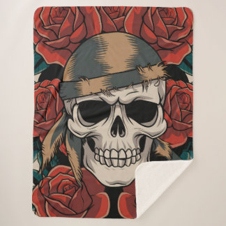 Floral skull sherpa blanket