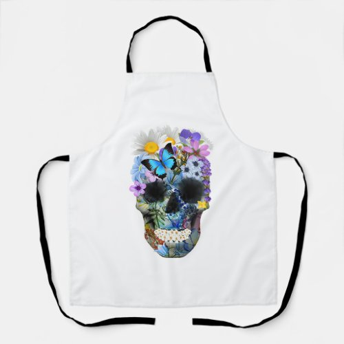 Floral Skull Shirt Womens Halloween Skull Flowers Apron