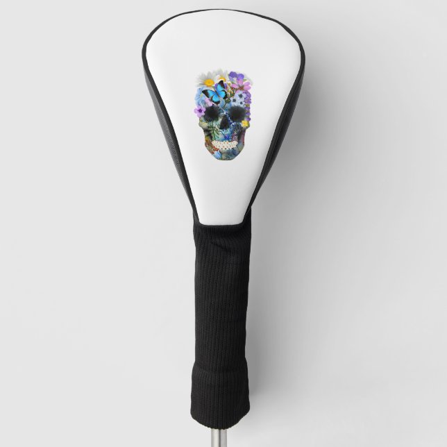 Floral Skull Shirt Womens Halloween Skull Flowers Golf Head Cover (Front)