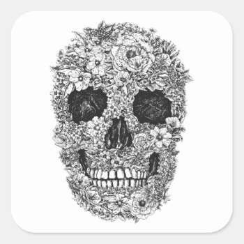 Floral Skull Square Sticker by mitmoo3 at Zazzle