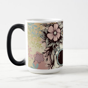 Floral Skull "Stay Groovy" Retro Customizable Back Color Morph Mug
