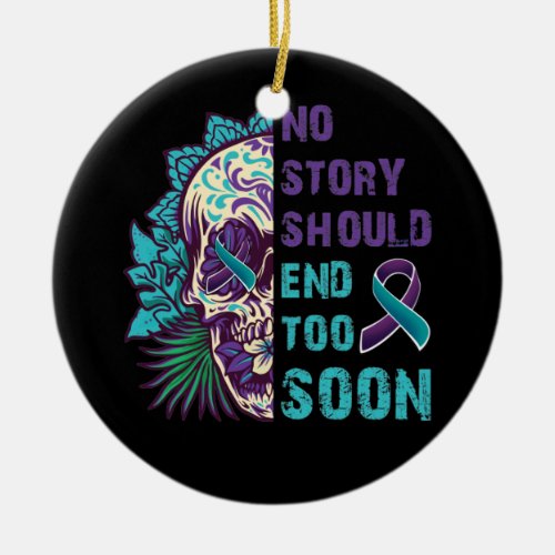 Floral Skull Suicide Awareness Mental Health Story Ceramic Ornament