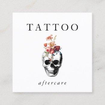 Floral Skull Tattoo Aftercare Instructions Square Business Card by idovedesign at Zazzle