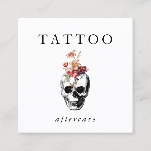 Floral Skull Tattoo Aftercare Instructions Square Business Card