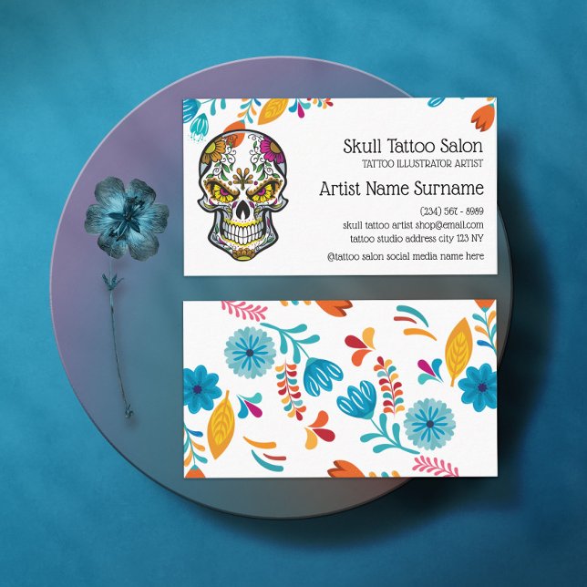 Floral Skull Tattoo Flash Business Card (Creator Uploaded)