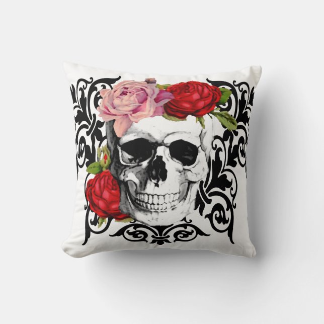 floral skull throw pillow (Front)