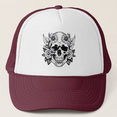 Floral Skull Trucker Hat