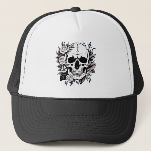 Floral Skull Trucker Hat