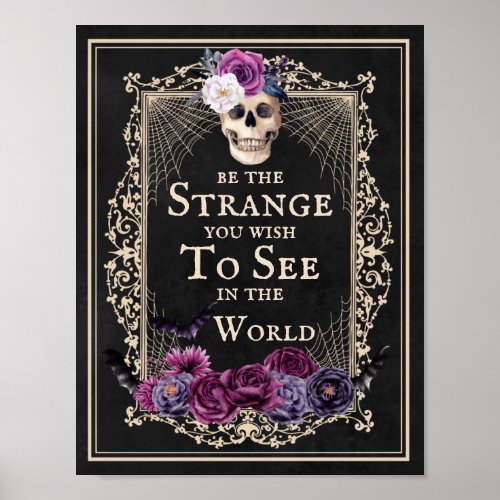 Floral Skull Vintage Border Funny Quote Halloween Poster