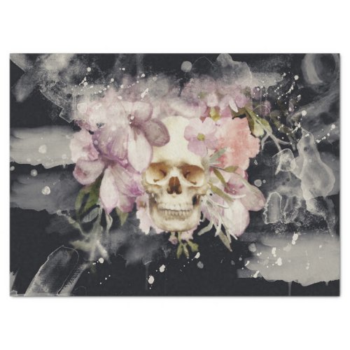 Floral Skull Watercolor Decoupage Tissue Paper