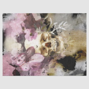 Floral Skull Watercolor Decoupage Tissue Paper
