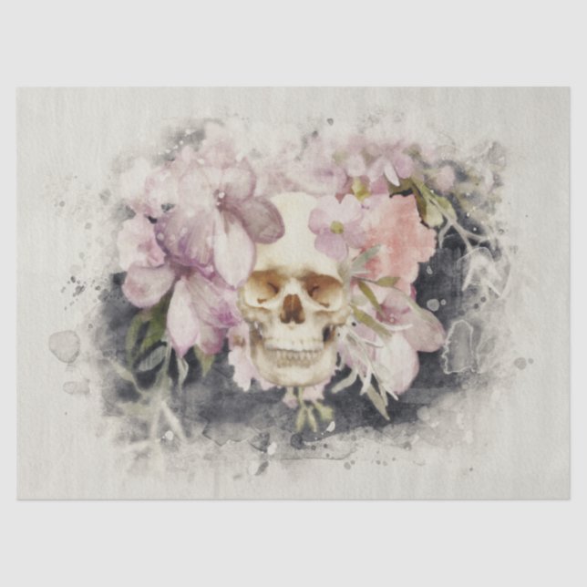 Floral Skull Watercolor Decoupage Tissue Paper (Front)