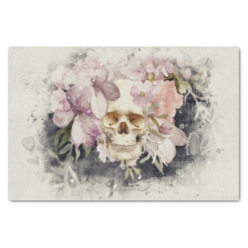 Floral Skull Watercolor Decoupage Tissue Paper