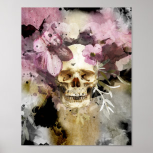 Floral Skull Watercolor Poster