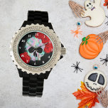 Floral Skull Watercolor Sugar Skull Watch<br><div class="desc">A lovely watch featuring a skull with flowers design painted in a watercolour style. Perfect for someone who likes pastel goth style and sugar skulls with floral designs.</div>