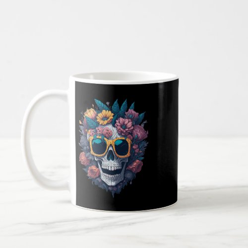 Floral Skull Wearing Sunglasses Bohemian Style Flo Coffee Mug