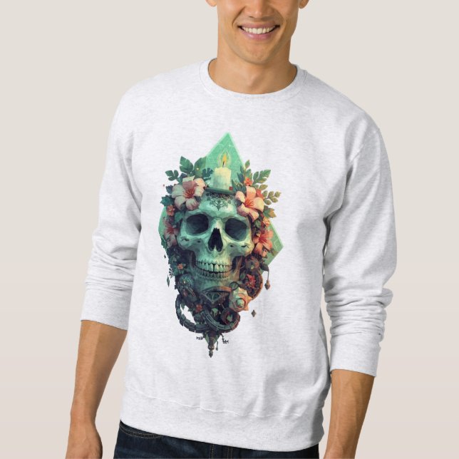 Floral Skull with Candle Pixel art Sweatshirt (Front)