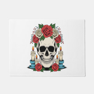Floral Skull with Candles Halloween Doormat
