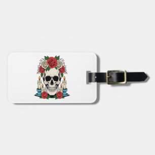 Floral Skull with Candles Halloween Luggage Tag