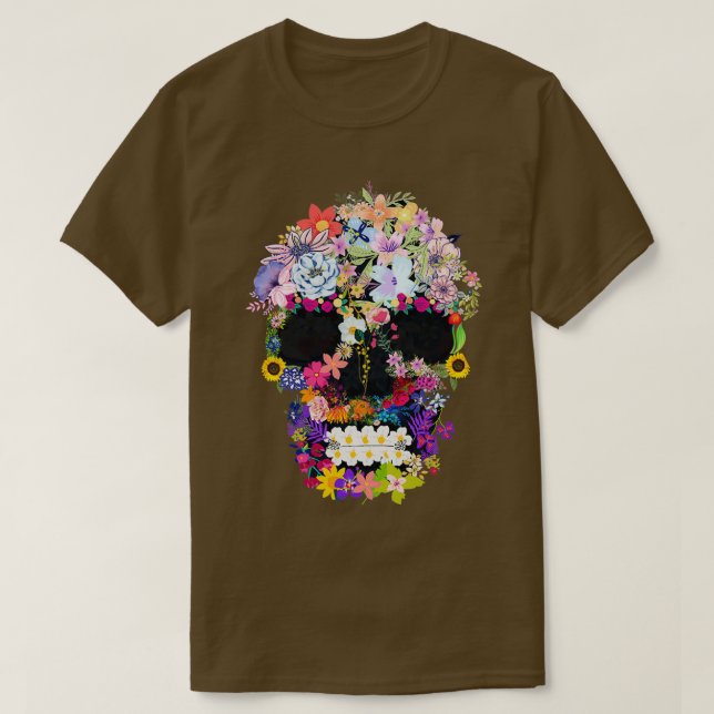 floral skull yew nature growing on bones T-Shirt (Design Front)