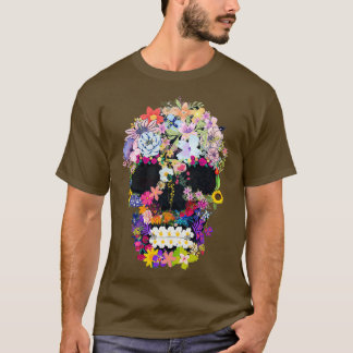 floral skull yew nature growing on bones T-Shirt
