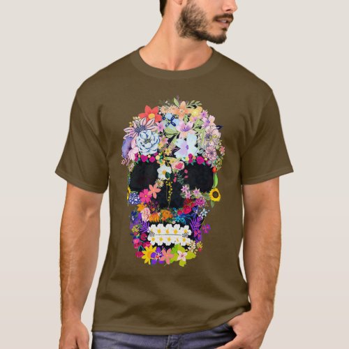 floral skull yew nature growing on bones T_Shirt