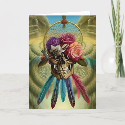 Floral Skulls Bohemian Fantasy le Fantastique Art  Holiday Card