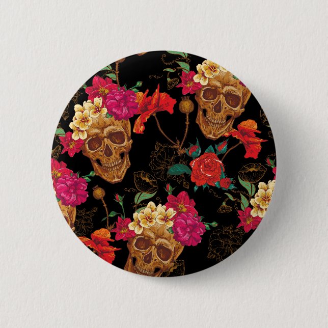 floral Skulls Button (Front)