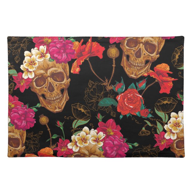 floral Skulls Cloth Placemat (Front)