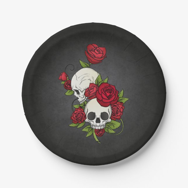 Floral Skulls Dia de los Muertos | Paper Plate (Front)