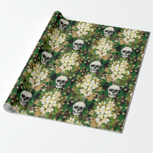 Floral & Skulls Gothic Grunge Christmas Pattern Wrapping Paper