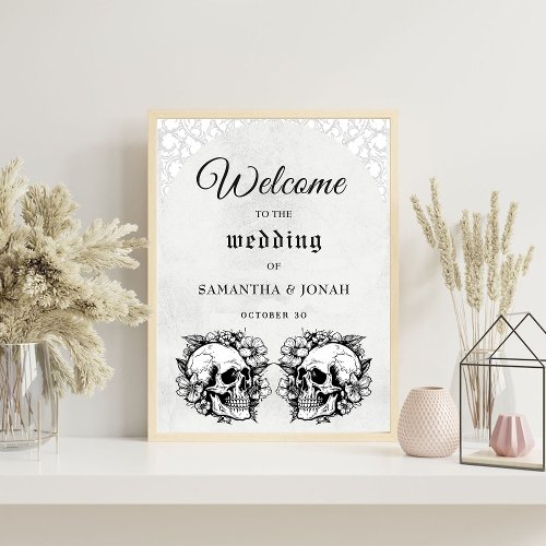 Floral Skulls Gothic Wedding Welcome Sign