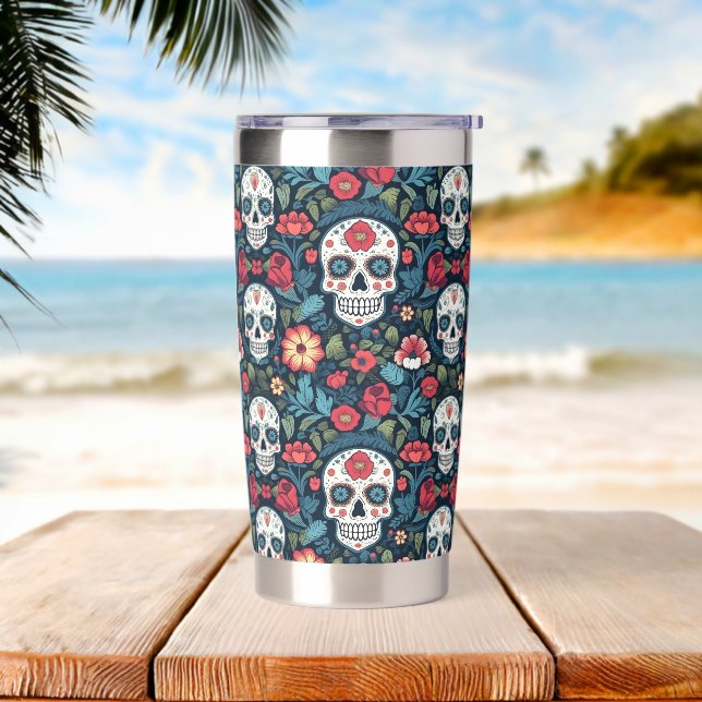 Floral Skulls Insulated Tumbler (Beach)