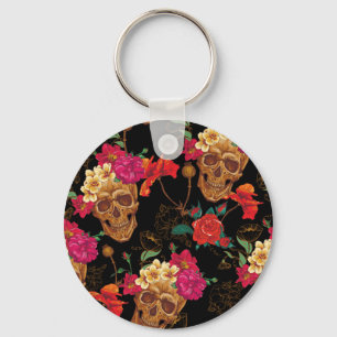 floral Skulls Keychain