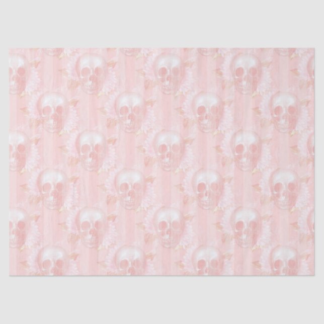 Floral Skulls on Light Pink Decoupage Tissue Paper (Front)
