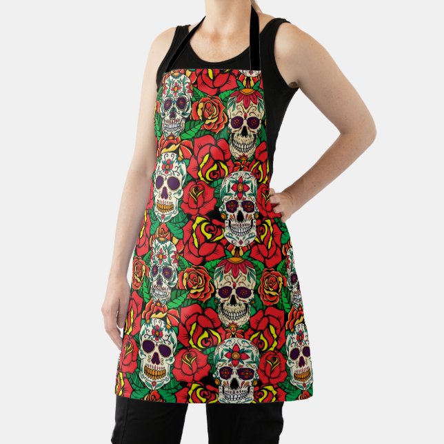 Floral Skulls Pattern Apron (Insitu)