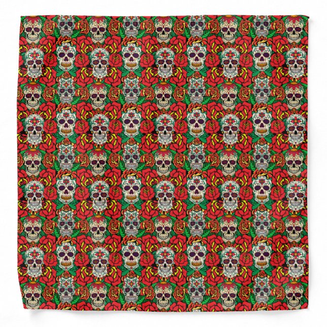 Floral Skulls Pattern Bandana (Front)