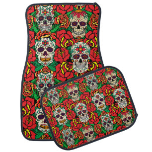 Floral Skulls Pattern Car Floor Mat
