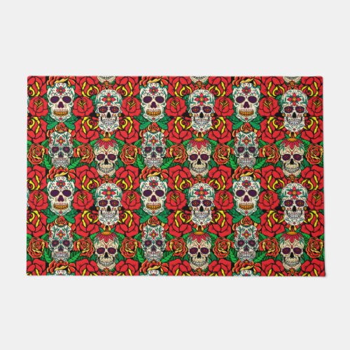 Floral Skulls Pattern Doormat