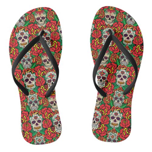 Floral Skulls Pattern Flip Flops