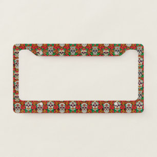 Floral Skulls Pattern License Plate Frame