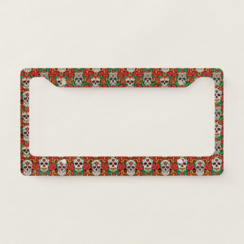 Floral Skulls Pattern License Plate Frame