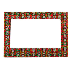Floral Skulls Pattern Magnetic Frame