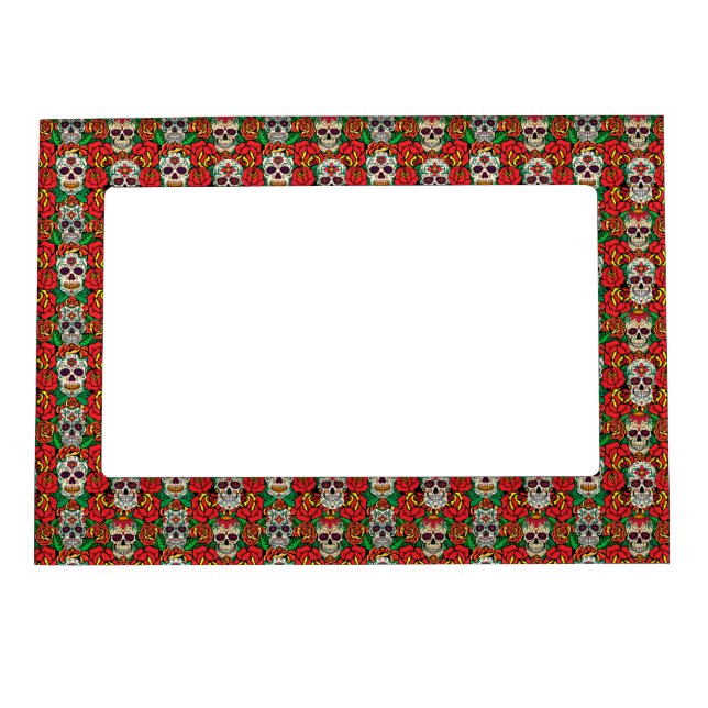 Floral Skulls Pattern Magnetic Frame (Front)