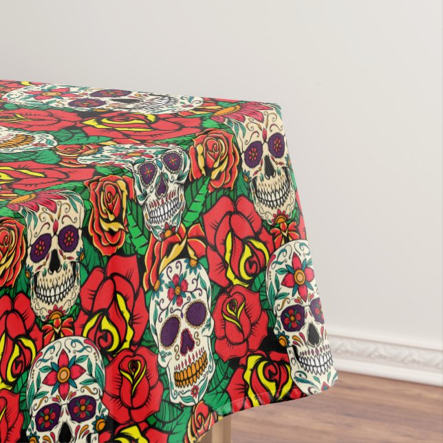 Floral Skulls Pattern Tablecloth (In Situ)