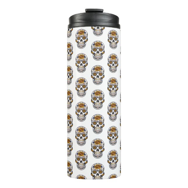 Floral Skulls Pattern Thermal Tumbler (Front)